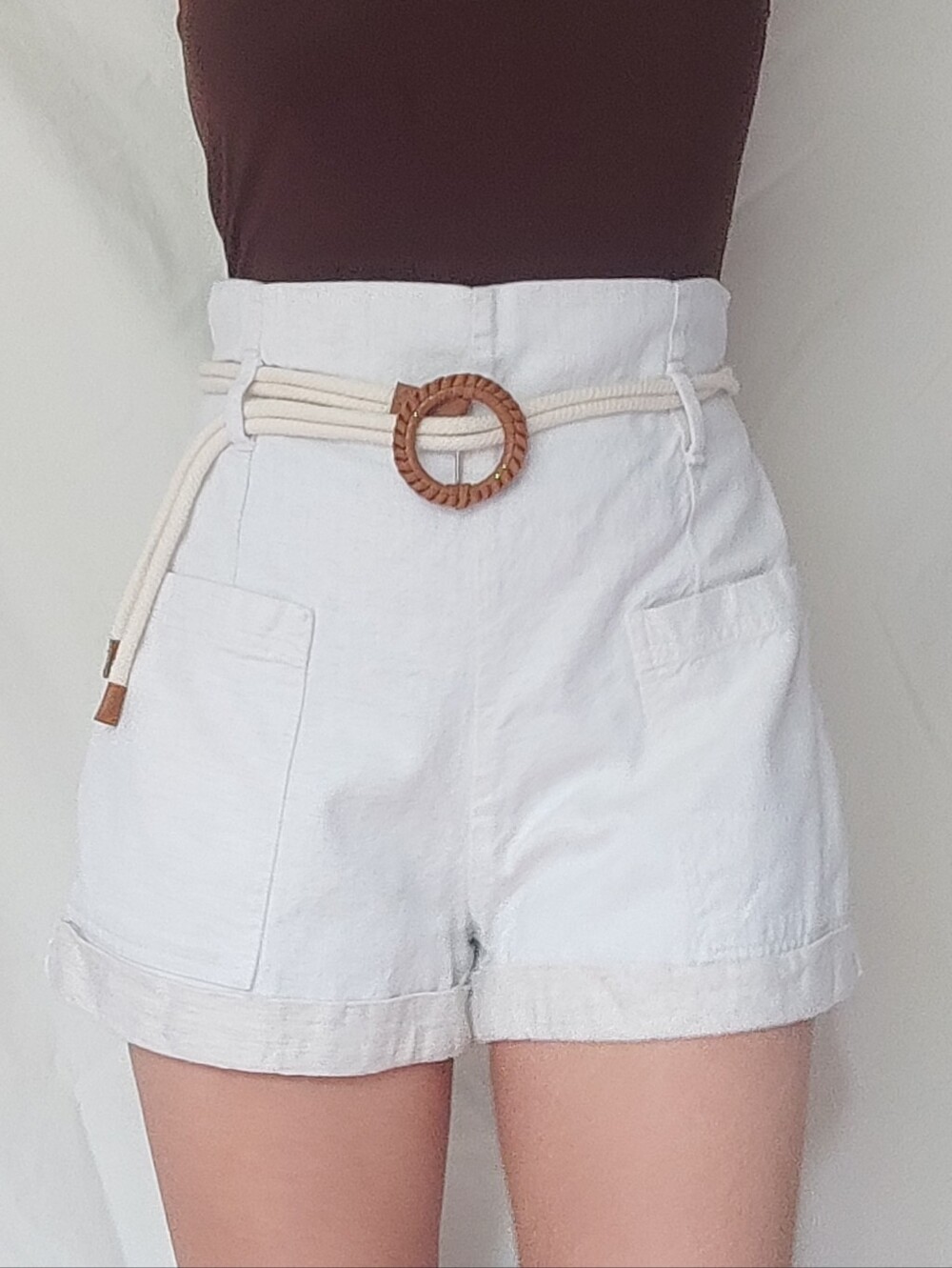 Zara Off White High Waisted Cotton Linen Blend Shorts